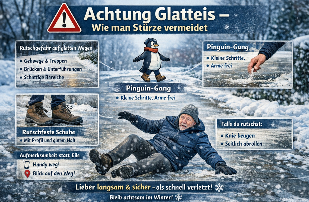 ⚠️ Achtung Glatteis – wie man Stürze vermeidet